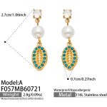color: F057-A Style Blue Color Zircon Shell Gold Earrings