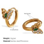 color: EH1049GNG Green Rhinestone Gold Small Hoop Earrings