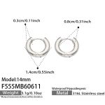 color: F555-Plain Ring Steel Color Earrings -Outer Diameter 14mm