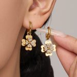 Double Layers Loving Heart Zircon Flower Necklace Bracelet Chic 18K Gold Plating Four-Leaf Flower Bracelet Ring