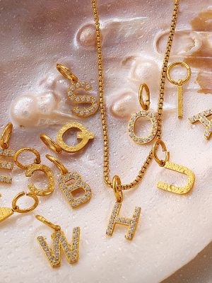 New 26 English Beaded Letter-Printing Pendant Stainless Steel 18K Gold Plating All-Match Personality