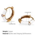 color: EH1129WEG White Enamel Gold Hoop Earrings
