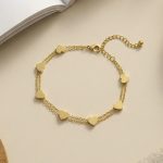 Simple Double Layers Loving Heart Chain Stainless Steel Bracelet PVD Gold Plated Non-Fading Bracelet