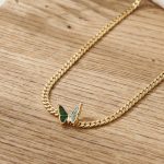 Court Three-Dimensional Green Butterfly Twin Necklace Choker Cuban Link Chain High Quality Stainless Steel Necklace