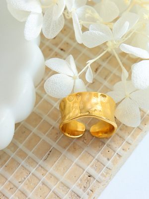 I Han Chao NS Daily Time Diary Uneven Handmade Ring Opening Design Stainless Steel Gold Plated Ring A167