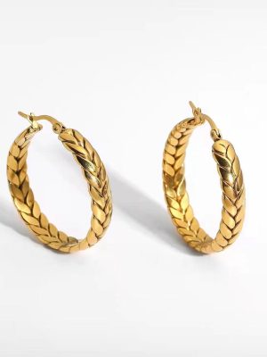 INS New Hoop Earrings 18K Stainless Steel Wheat Geometric Ear Ring Women's Popular Ornament