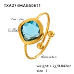 color: TXA274-Gold Pale Blue Glass Stone Ring / size: US 7