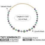 color: TXP130-Blue Color Zircon Gold Necklace -31+12cm