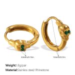 color: EH1180GNG Green Rhinestone Gold Small Hoop Earrings