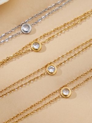 Simple Single Rhinestone Double-Layer Stainless Steel Bracelet 18K Gold Plated Fine Jewelry
