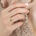 color: A494-Gold Green Glass Ring / size: US 6