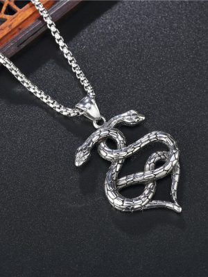 Stainless Steel Double-Headed Snake Pendant Personality Punk Necklace