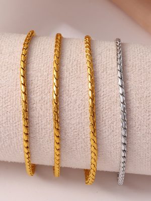 Minimalist Snake Bones Chain Anklet Stainless Steel Plated 18K Gold Can Be Twin Double Layer Anklet