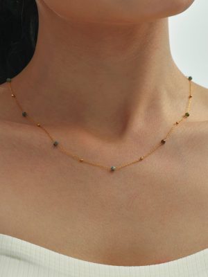 French Romantic Stainless Steel 2mm Natural Stone Cut Ultra-Fine Cross Chain Handmade Beaded Necklace Female Accessories