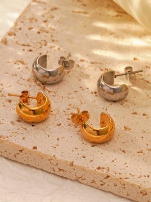 C- Shaped Semicircle Stainless Steel Earrings Women's All-Match Simple 18K Plated Earrings