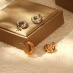 INS Advanced Oval Beat Pattern Stainless Steel Earrings Women's 18K Gold Plated Light Luxury Earrings