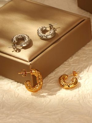 INS Advanced Oval Beat Pattern Stainless Steel Earrings Women's 18K Gold Plated Light Luxury Earrings