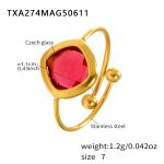 color: TXA274-Gold Red Glass Stone Ring / size: US 7