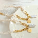 French Style Non-Fading Banquet Party Light Luxury Freshwater Pearl Heart-Shaped Clavicle Necklace Mother's 18K Gold Plated