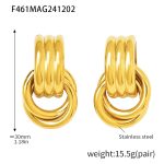 color: F461-Gold Double Circle C Shape Spiral Pattern Earrings
