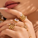 New 5A Zircon Geometric Open Water Drop Stainless Steel Ring Women's Bracelet Ornament
