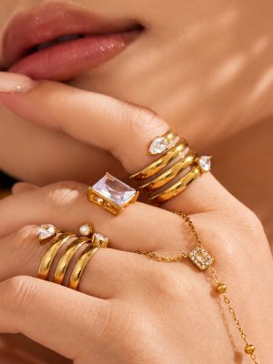 New 5A Zircon Geometric Open Water Drop Stainless Steel Ring Women's Bracelet Ornament