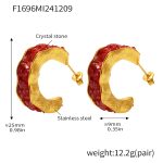 color: F1696-Gold Red Crystal Earrings