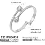 color: Z221-Double Circle Ball Steel Color Open Bangle