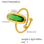 color: TXA277-Gold Green Glass Stone Ring / size: US 7
