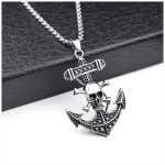 Pirate Ship Anchor Personality Cross Pearl Chain Necklace Stainless Steel Retro Pendant Ornaments