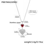 color: P887-Steel Color Heart Zircon Necklace 40+5cm
