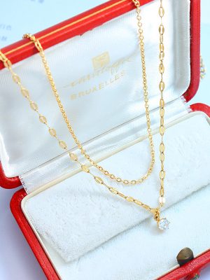 Korean Simple Small Necklace Public Design Double-Layer Stacked Zircon Chain Stainless Steel Ornament Clavicle Necklace