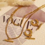New Personality Trendy OT Buckle Pendant Necklace and Earrings Suite Advanced Clavicle Chain