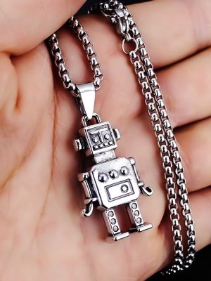 Robot Pendant Retro Hip Hop Street Stainless Steel Necklace Hiphop Men and Women Match