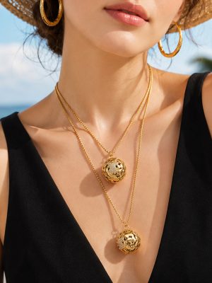Personalized Long Stainless Steel 18K Gold Plating Little Bell Shape Lucky Ball Zircon Pendant Necklace Female Accessories