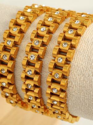 Light Luxury White Diamond Stainless Steel Watch Chain Plated 18K Advanced Bracelet Hipster Bracelet Metal All-Match Female