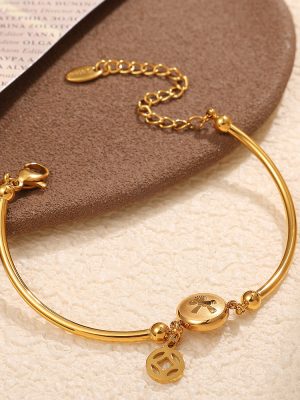 Simple All-Match Copper Coin Pony Bracelet Gold-Plated National Fashion Brand Women's Curved Brand Golden Bean Women's