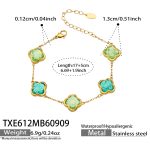 color: TXE612-Green Cracked Ice Stone Flower Gold Bracelet -17+5cm