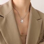 color: P862-Steel Color Square Necklace -40+5cm