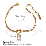 color: SL100 White Rhinestone R Gold Bracelet