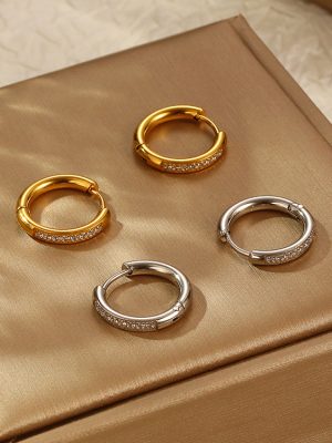Light Luxury Women's Stainless Steel Ear Ring Earrings with Diamond Simple Accessories Buckle