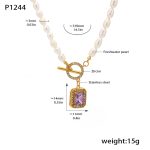 color: P1244-Purple Zircon Freshwater Pearl Necklace -37cm