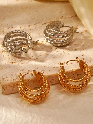 Simple New Elegant Stitching Twisted Stainless Steel Earrings Plated 18K Gold Accessories
