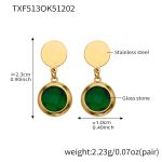 color: TXF513-Green Color Faceted Stone Gold Earrings