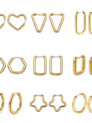Geometric Shaped Stainless Steel Ear Clip Five-Pointed Star Peach Heart Square Multilateral Ring
