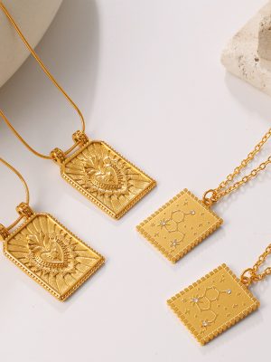 Simple Love Star Moon Square Plate Pendant Necklace Personalized All-Match Geometric Twin Clavicle Chain
