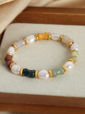 New Retro Affordable Luxury Natural Stone Handmade Beaded Baroque Freshwater Pearl Bracelet Ornament Women