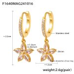 color: F1640-Gold Five-petal Flower Set with Zircon Full Pave Earrings