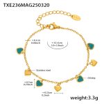color: TXE236-Green Color Heart Gold Bracelet 16+5cm