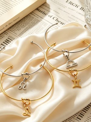 Minimalist Personality Twelve Constellation Gold and Silver Two-Color Knotted Bracelet Stainless Steel Opening All-Match Jewelry